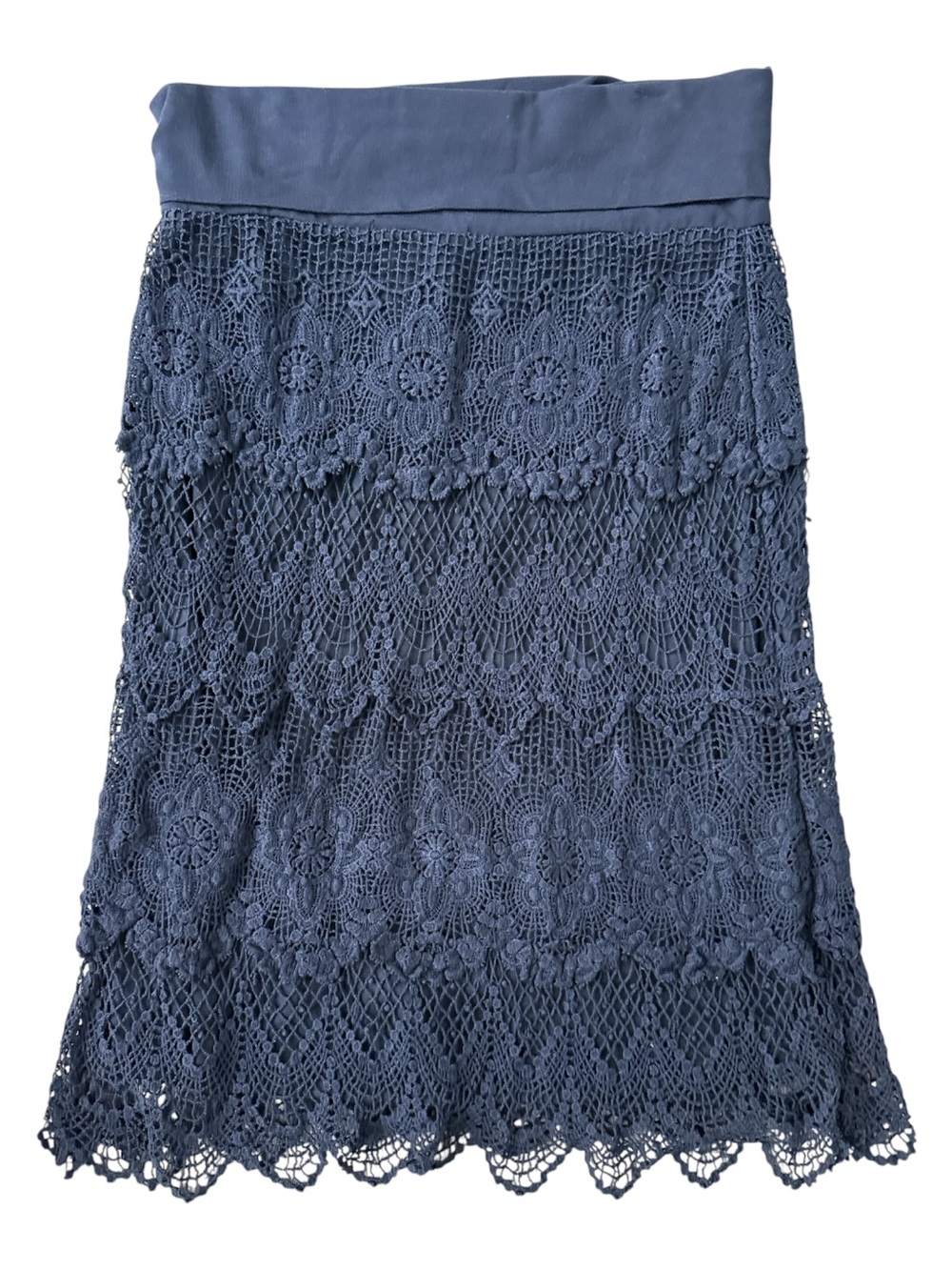 NWT Solitaire Slate Blue Crochet Tiered Midi Skirt